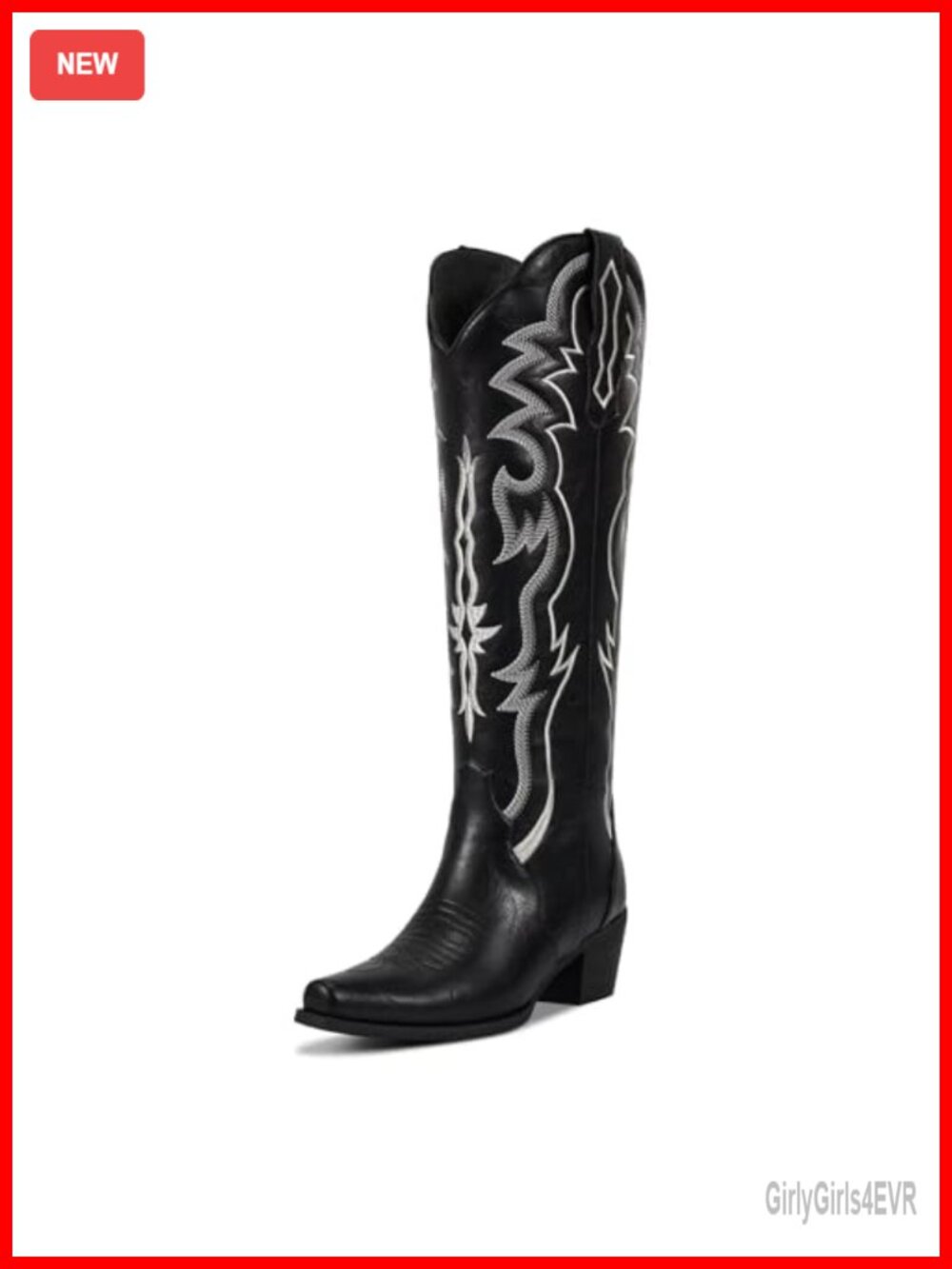 Knee High Cowboy Boots Faux Leather Snip Toe Chunky Heel Western